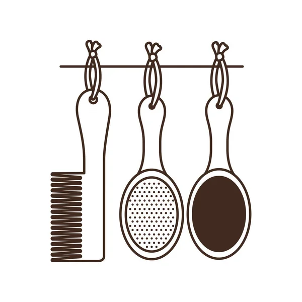 Conjunto de pentes de escova de cabelo e escovas de cabelo no fundo branco — Vetor de Stock