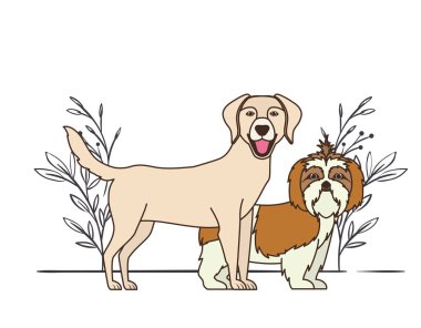 yaprakları arka plan ile sevimli ve sevimli köpekler