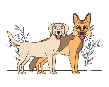 yaprakları arka plan ile sevimli ve sevimli köpekler