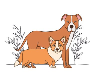 yaprakları arka plan ile sevimli ve sevimli köpekler