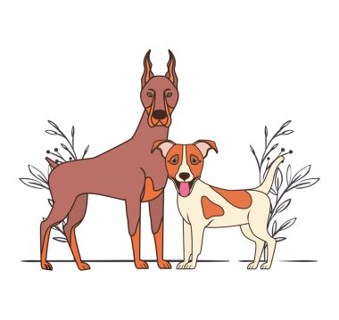 yaprakları arka plan ile sevimli ve sevimli köpekler