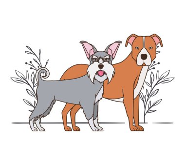 yaprakları arka plan ile sevimli ve sevimli köpekler