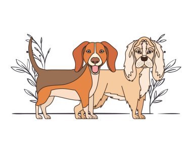 yaprakları arka plan ile sevimli ve sevimli köpekler