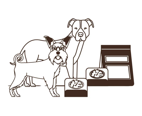 白色背景上带碗和宠物食物的狗的剪影 — 图库矢量图片