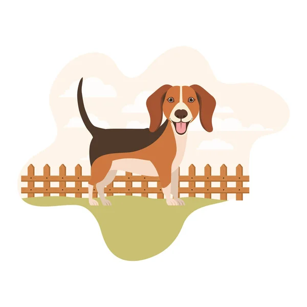 背景の風景を持つかわいいビーグル犬 — ストックベクタ