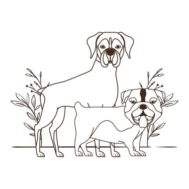 yaprakları arka plan ile sevimli ve sevimli köpeklerin silueti