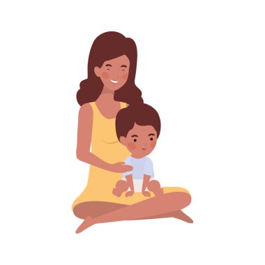 küçük erkek karakterleri ile afro gebelik anne