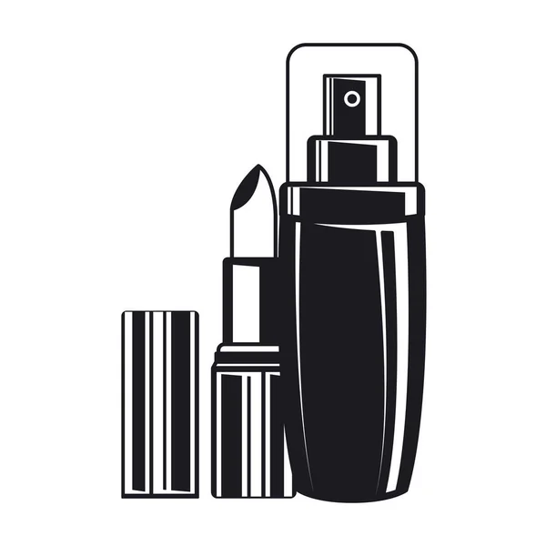 Splash butelka i szminka tworzą ikonę — Wektor stockowy