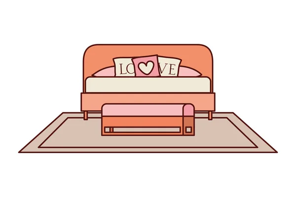 带卫生间和爱情枕头的客厅 — 图库矢量图片