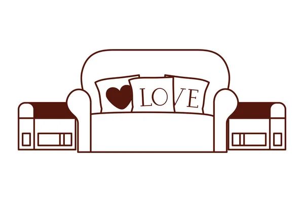 Kanepe ve aşk yastıkları ile oturma odası ev — Stok Vektör