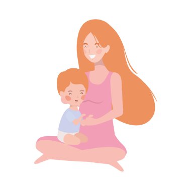 sevimli gebelik anne küçük erkek karakterleri ile oturmuş