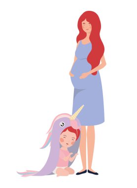 küçük kız karakterleri ile sevimli gebelik anne