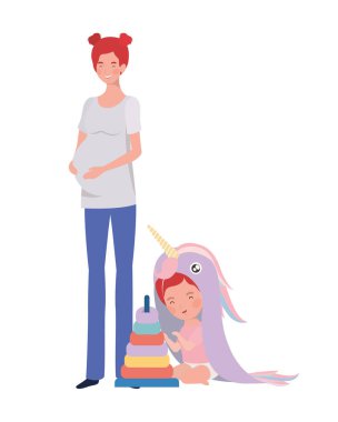 küçük kız karakterleri ile sevimli gebelik anne