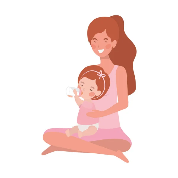 Cute Ciąża matka siedzi z małą dziewczynką znaków — Wektor stockowy