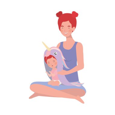 sevimli hamilelik anne küçük kız karakterleri ile oturmuş