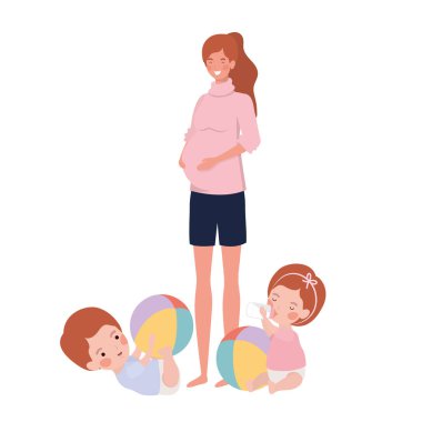 küçük çocuk karakterleri ile sevimli gebelik anne