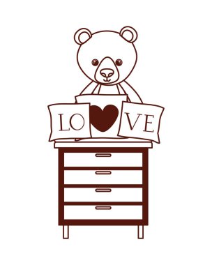 sevimli ayı oyuncak çekmecede aşk yastıkları ile doldurulmuş