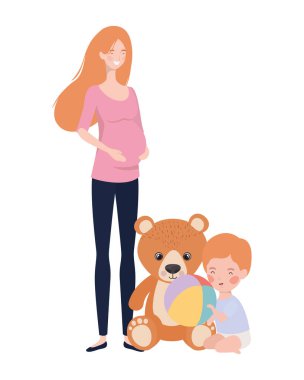 küçük erkek karakterleri ile sevimli gebelik anne