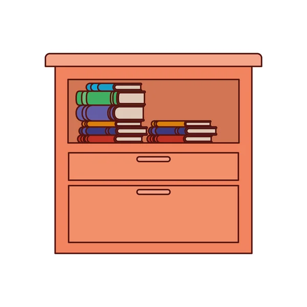 Prateleiras de madeira com ícones de livros —  Vetores de Stock