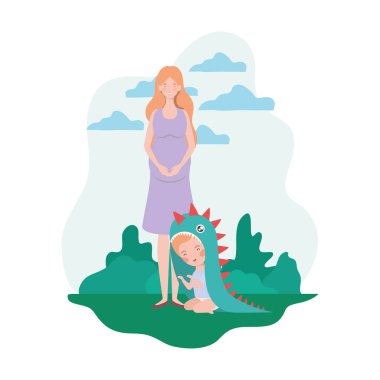 küçük erkek karakterleri ile sevimli gebelik anne