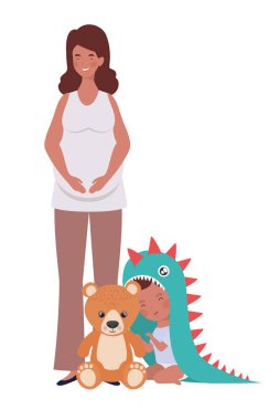 küçük erkek karakterleri ile afro gebelik anne