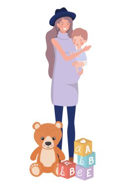 küçük erkek karakterleri ile sevimli gebelik anne