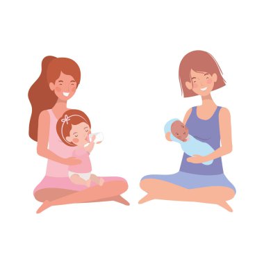 sevimli gebelik anneler küçük bebekler karakter kaldırma oturmuş