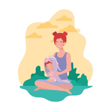 sevimli hamilelik anne kampta küçük çocuk ile oturmuş