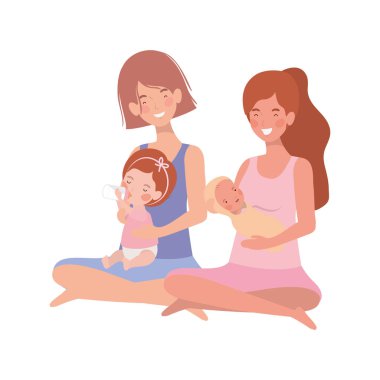 sevimli gebelik anneler küçük bebekler karakter kaldırma oturmuş