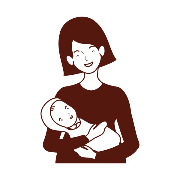Sevimli gebelik anne küçük bebek karakterleri kaldırma — Stok Vektör