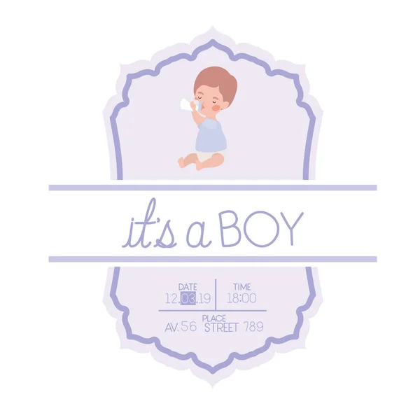 É um cartão de menino com pequeno personagem do bebê — Vetor de Stock