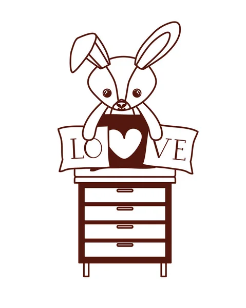 Милий кролик з фаршированими серцем любовними подушками в ящику — стоковий вектор
