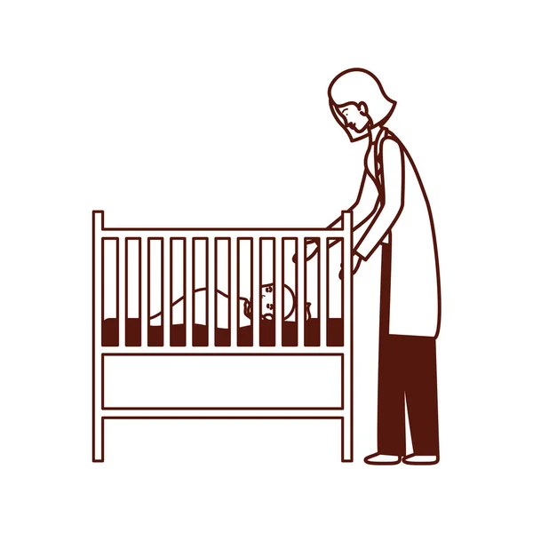 Kinderärztin mit Baby in der Wiege — Stockvektor