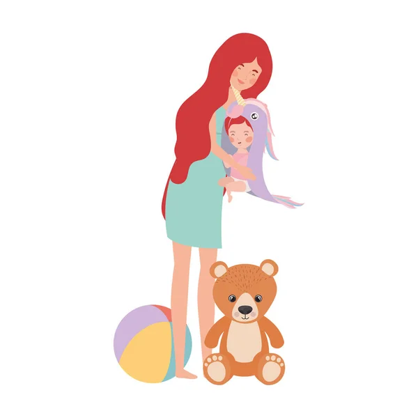 Gravidez bonito mãe com personagens de menina — Vetor de Stock