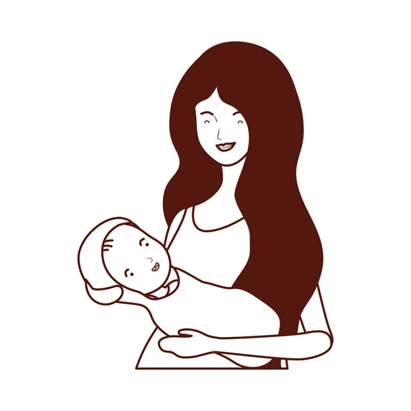 Niedliche Schwangerschaft Mutter hebt kleine Baby-Charaktere — Stockvektor