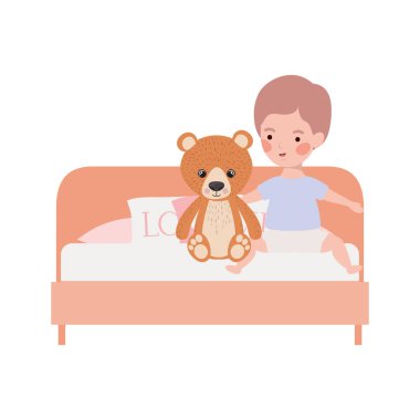 yatak odasında ayı oyuncak ile sevimli küçük çocuk bebek