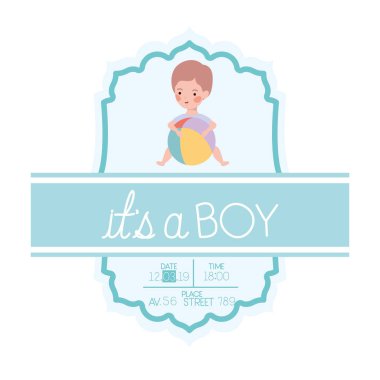 Küçük bebek ve balon plaj ile bir erkek kartı