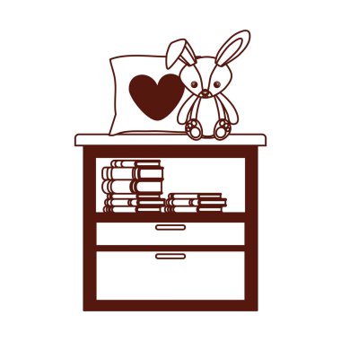 çekmecede kalp aşk yastıkları ile doldurulmuş sevimli tavşan