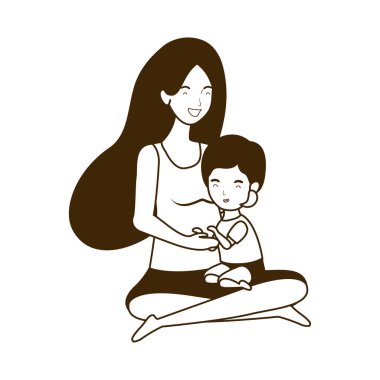 sevimli gebelik anne küçük erkek karakterleri ile oturmuş