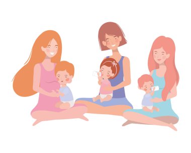 sevimli gebelik anneler küçük bebekler karakter kaldırma oturmuş