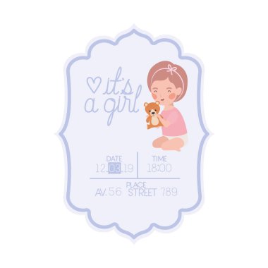 Bu küçük bebek ve ayı oyuncak karakter ile bir kız kartı