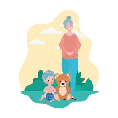 kampta küçük kız ile sevimli gebelik anne