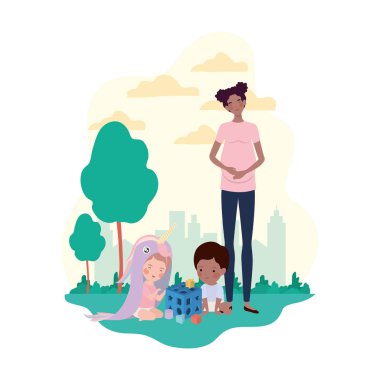 kampta küçük çocuk ile afro gebelik anne