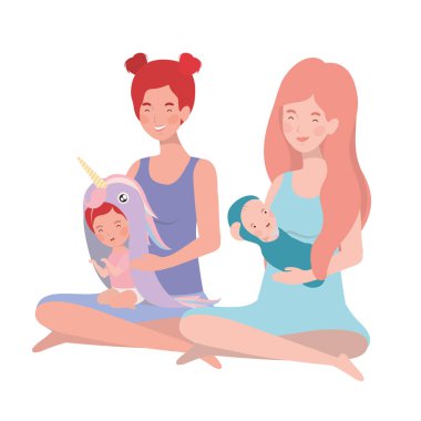 sevimli gebelik anneler küçük bebekler karakter kaldırma oturmuş