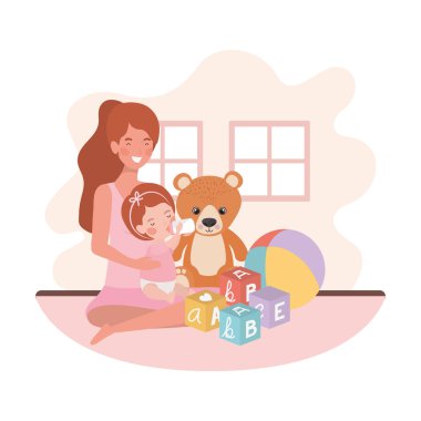 sevimli hamilelik anne küçük kız karakterleri ile oturmuş