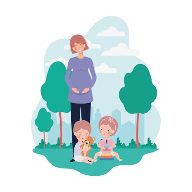 kampta küçük çocuklu sevimli hamilelik anne