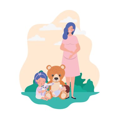 kampta küçük çocuklu sevimli hamilelik anne