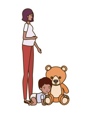 küçük erkek karakterleri ile afro gebelik anne