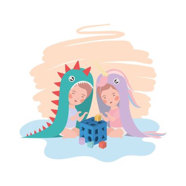 blok karakterleri ile sevimli küçük çocuk bebekler