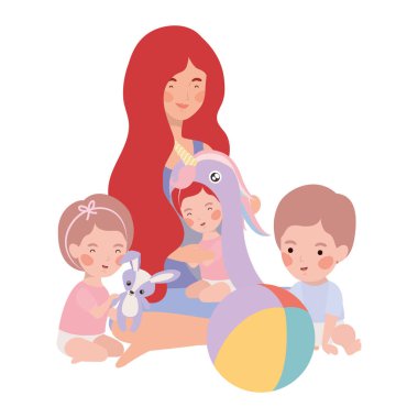 küçük çocuk karakterleri ile sevimli gebelik anne